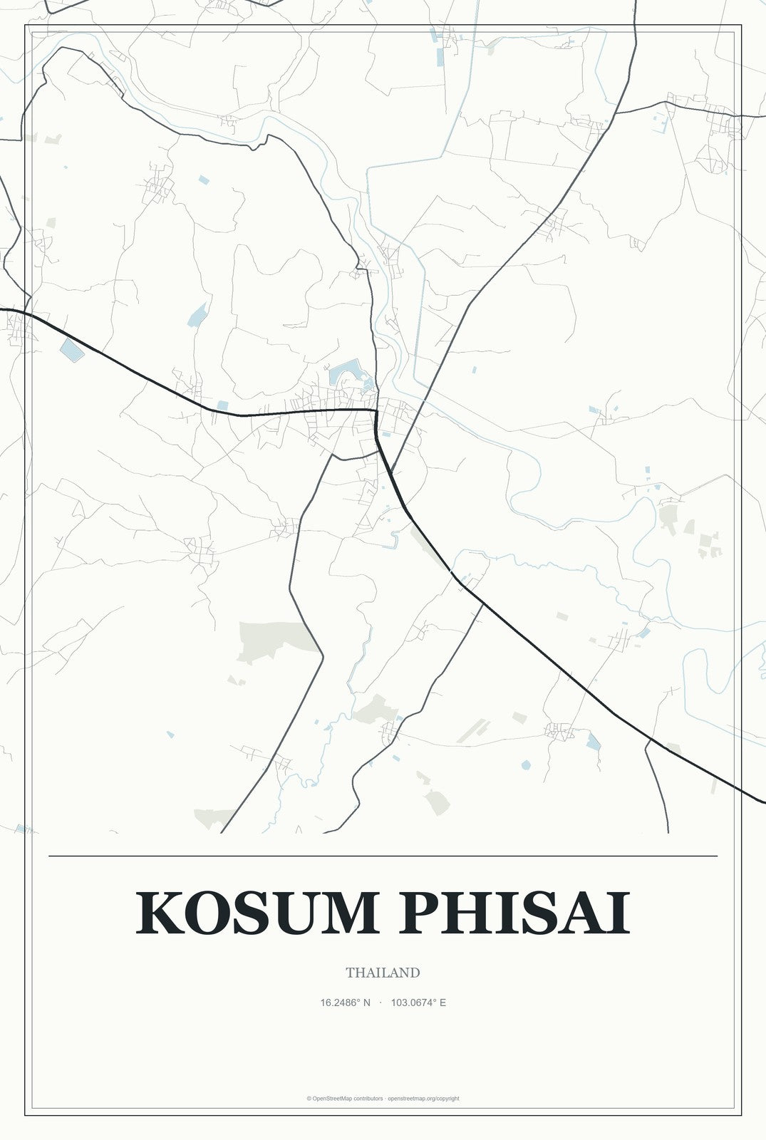 Kosum Phisai, Thailand City Map Aluminum Sign in Gallery Air style