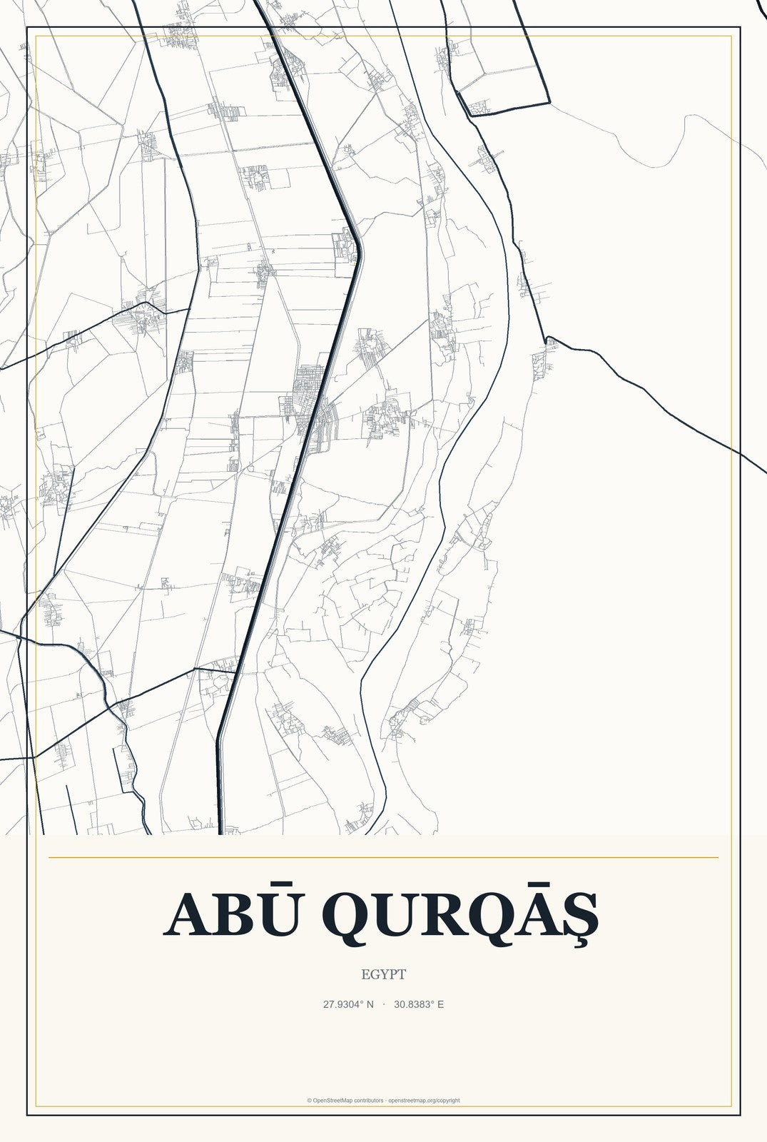 Abū Qurqāş, Egypt City Map Aluminum Sign in Citrine Modern style