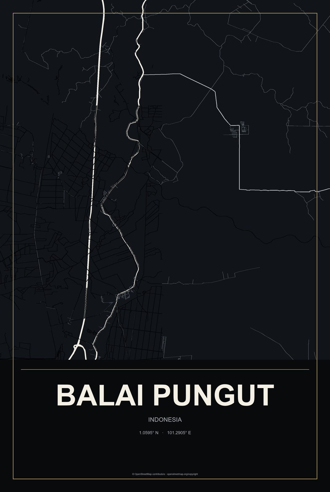 Balai Pungut, Indonesia City Map Aluminum Sign in Metropolitan Noir style