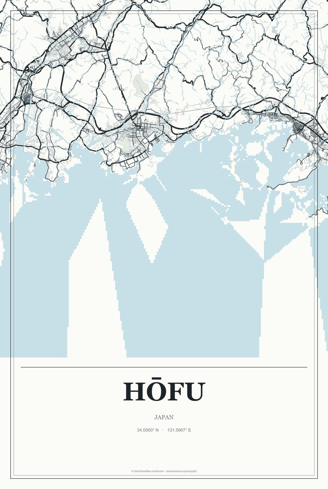 Hōfu, Japan City Map Aluminum Sign in Gallery Air style