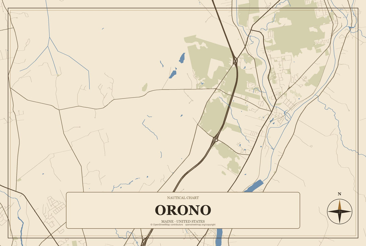 Orono, Maine City Map Aluminum Sign in Heritage Nautical style
