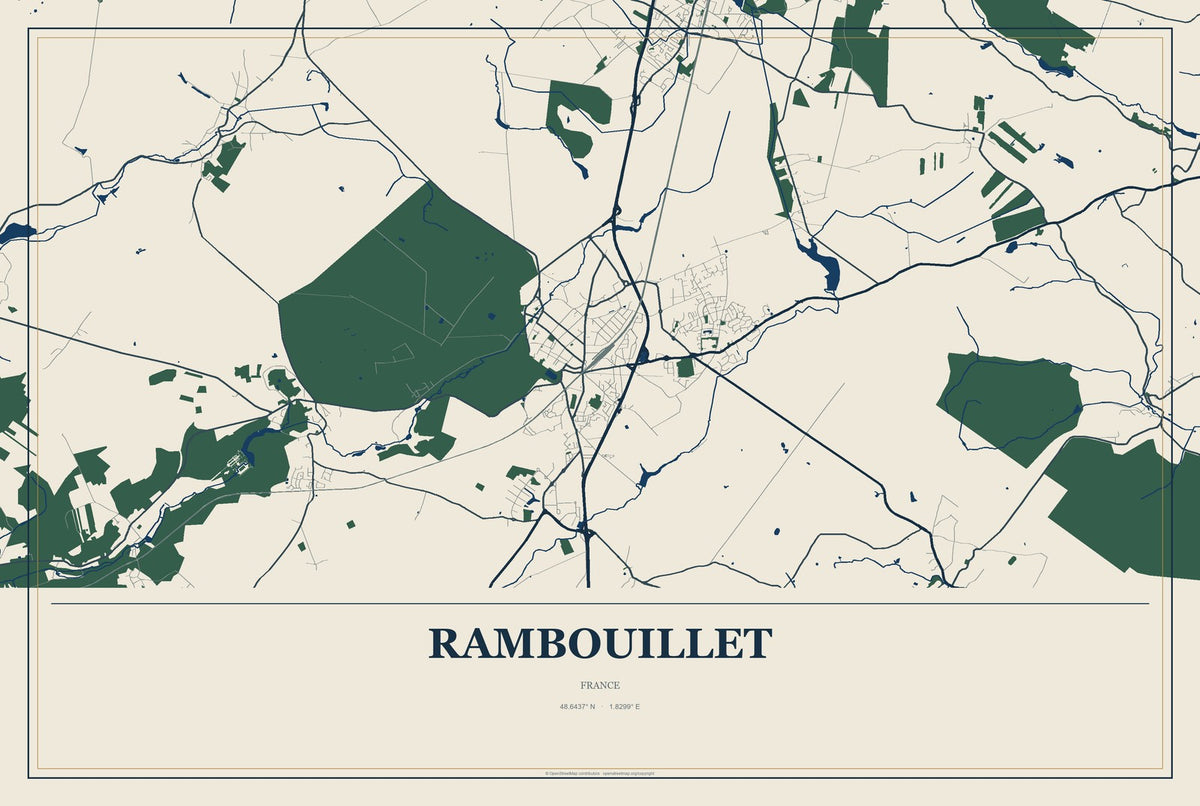 Rambouillet, France City Map Aluminum Sign in Coastal Cutout style