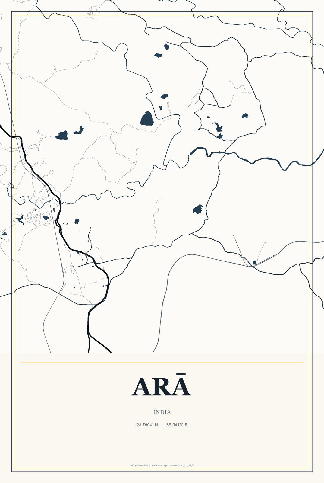 Arā, India City Map Aluminum Sign in Citrine Modern style