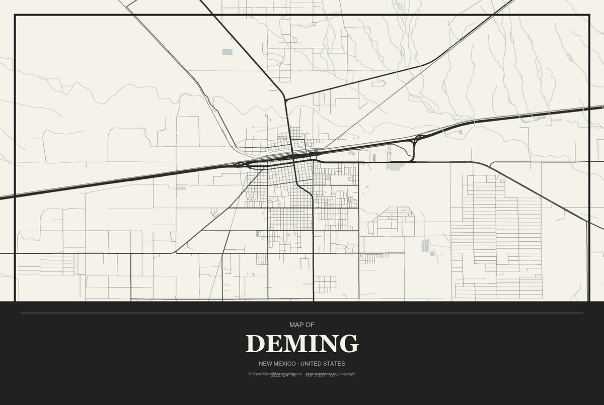 Deming, New Mexico City Map Aluminum Sign in Museum Plaque style