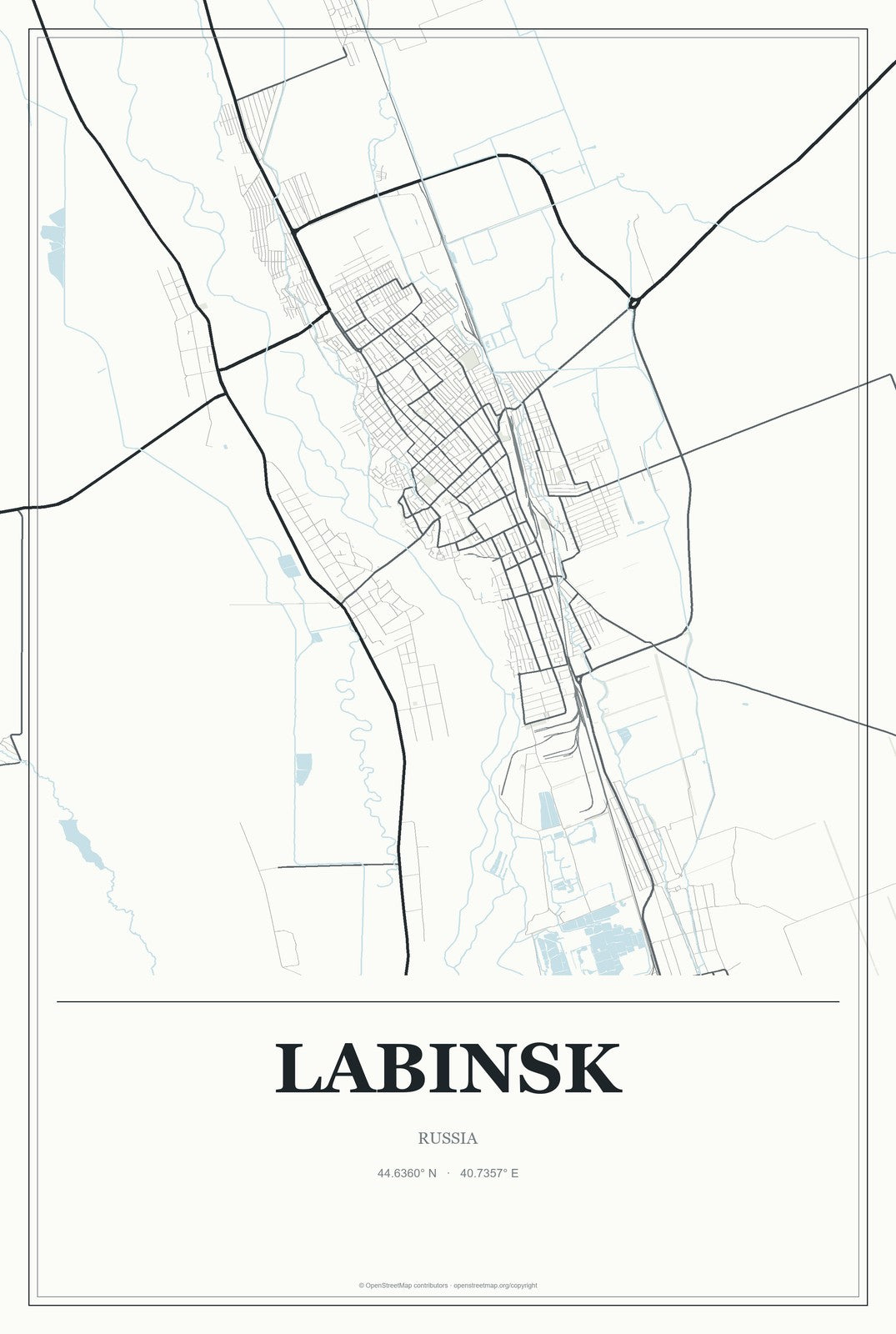 Labinsk, Russia City Map Aluminum Sign in Gallery Air style