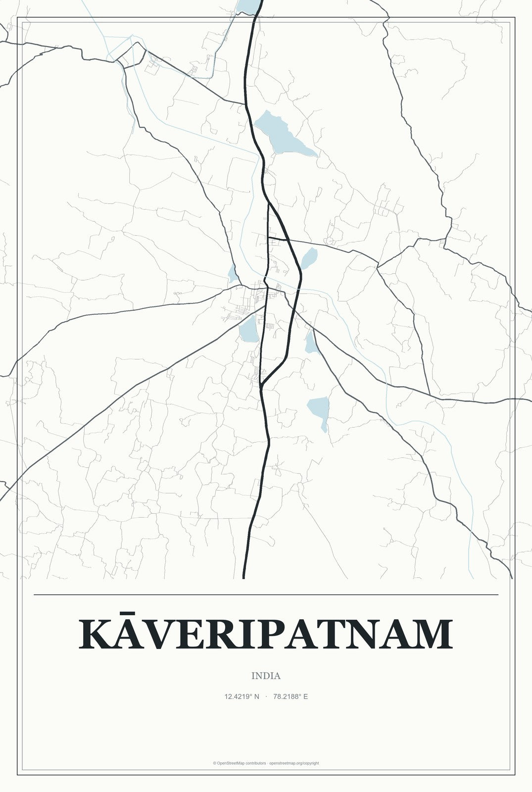 Kāveripatnam, India City Map Aluminum Sign in Gallery Air style