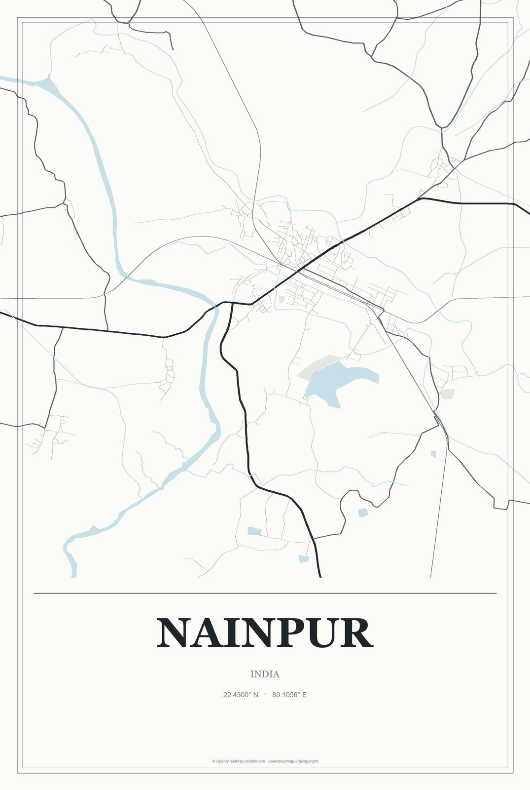 Nainpur, India City Map Aluminum Sign in Gallery Air style