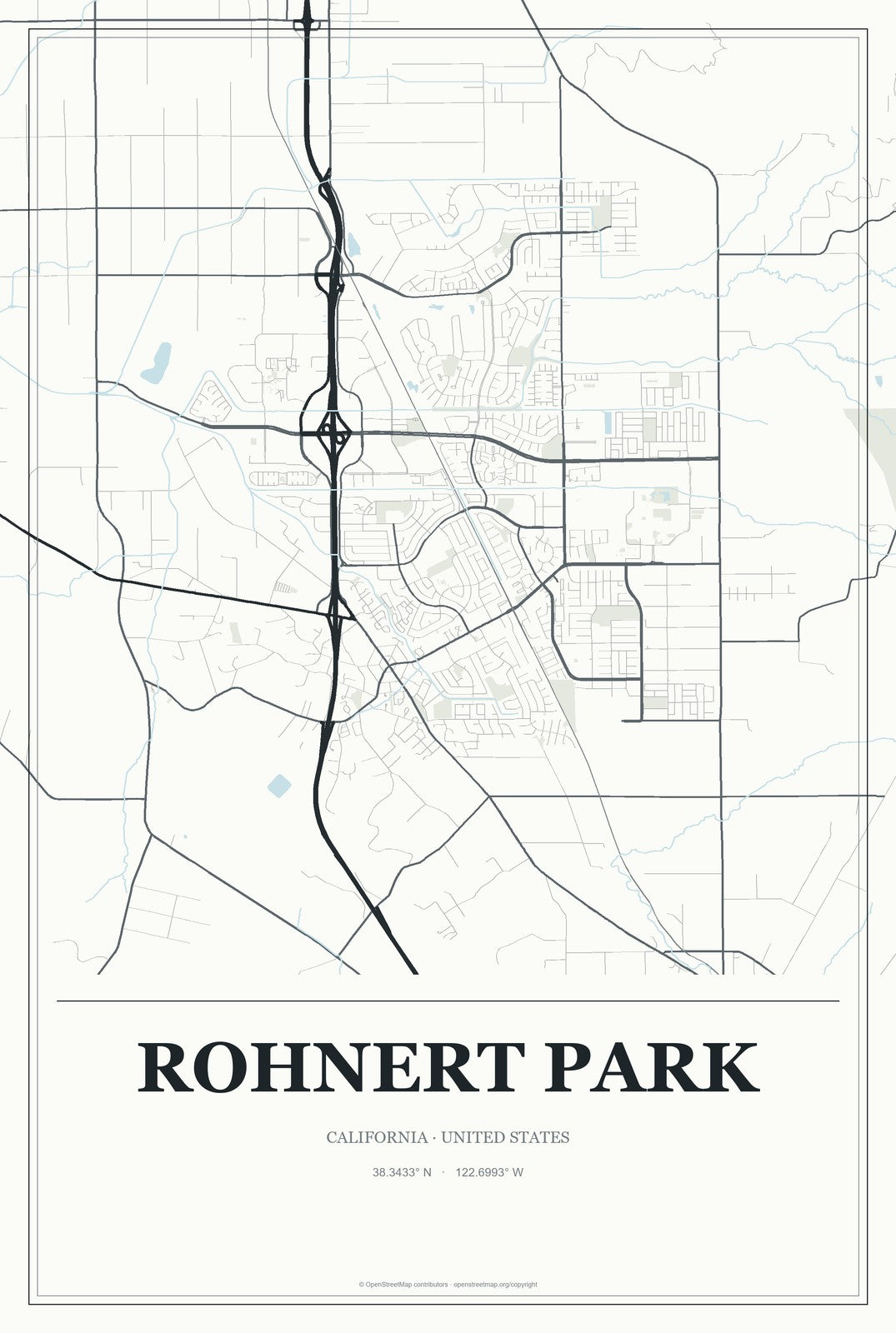 Rohnert Park, California City Map Aluminum Sign in Gallery Air style