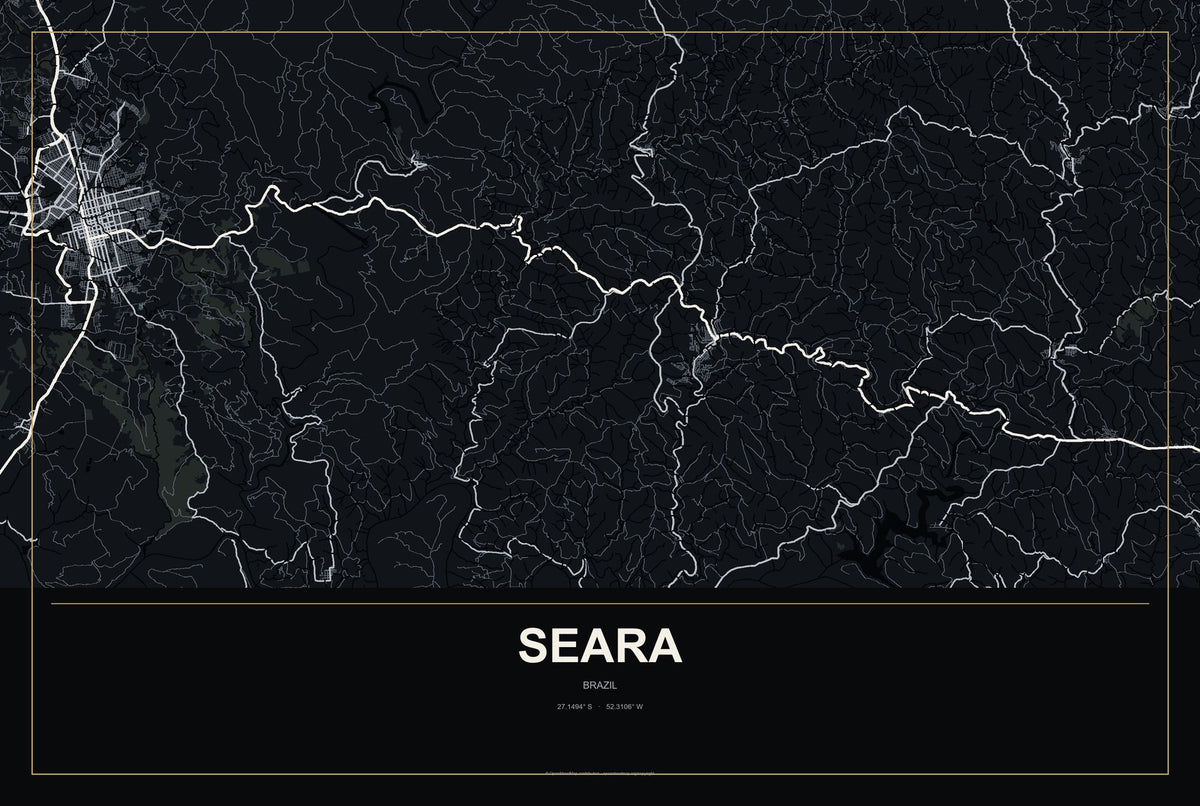 Seara, Brazil City Map Aluminum Sign in Metropolitan Noir style