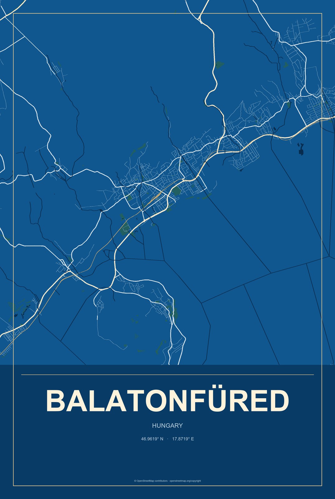 Balatonfüred, Hungary City Map Aluminum Sign in Harbor Cobalt style