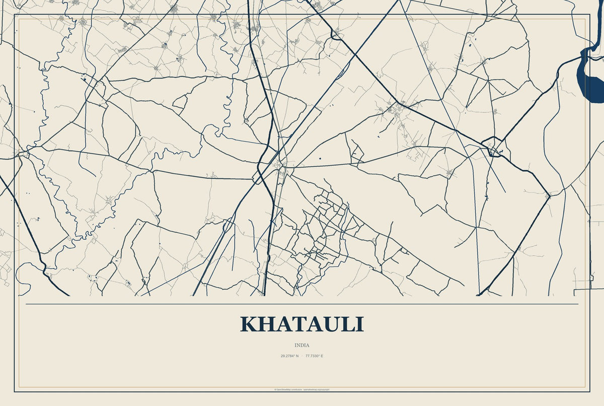 Khatauli, India City Map Aluminum Sign in Coastal Cutout style