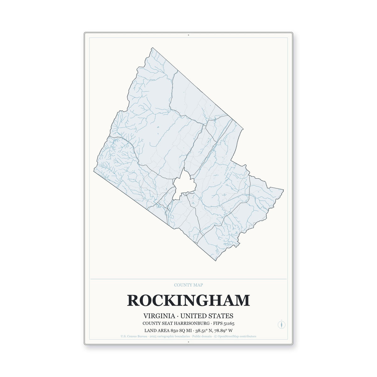 Rockingham County, Virginia Map Aluminum Sign in Gallery Air style