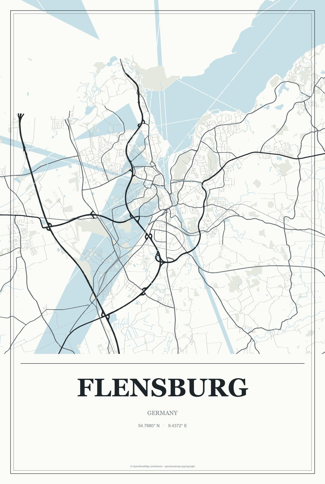 Flensburg, Germany City Map Aluminum Sign in Gallery Air style