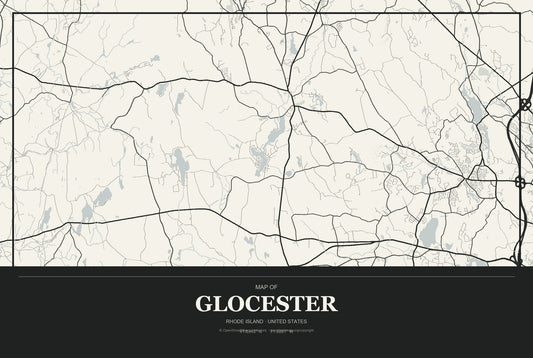 Glocester, Rhode Island City Map Aluminum Sign in Museum Plaque style