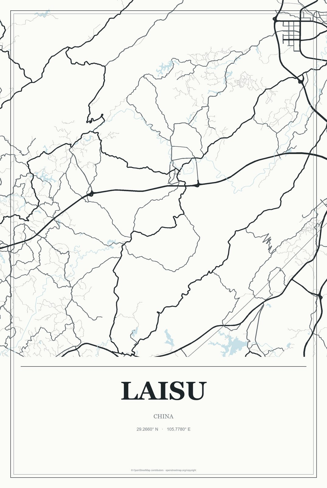 Laisu, China City Map Aluminum Sign in Gallery Air style
