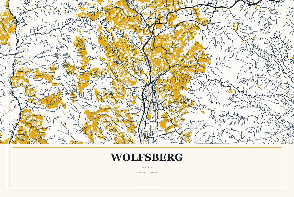 Wolfsberg, Austria City Map Aluminum Sign in Citrine Modern style