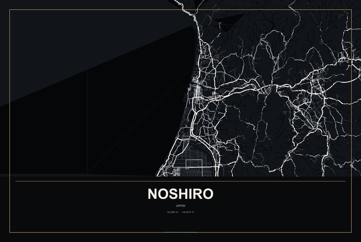 Noshiro, Japan City Map Aluminum Sign in Metropolitan Noir style