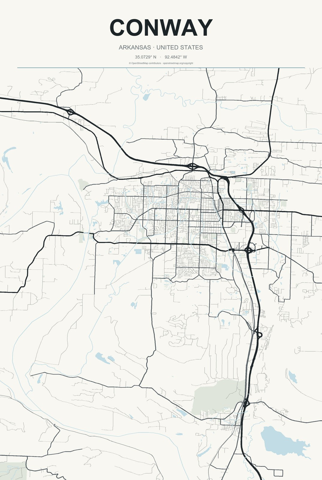 Conway, Arkansas City Map Aluminum Sign in Headline Atlas style