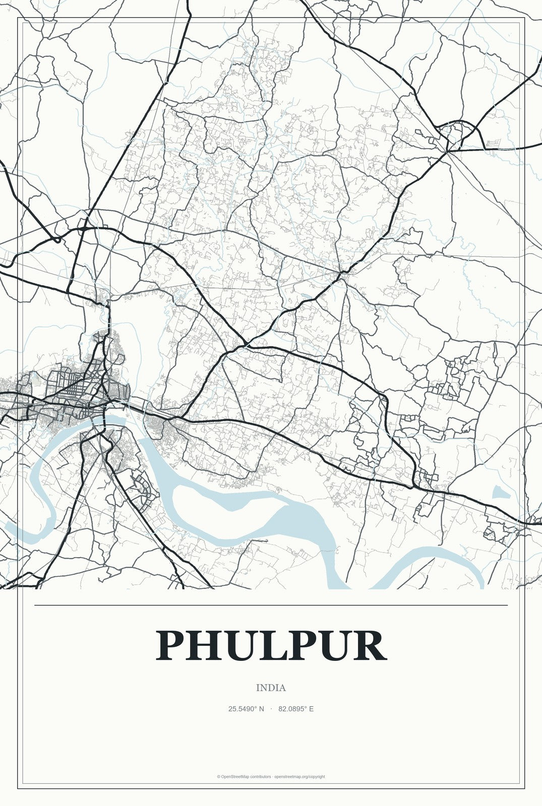 Phulpur, India City Map Aluminum Sign in Gallery Air style