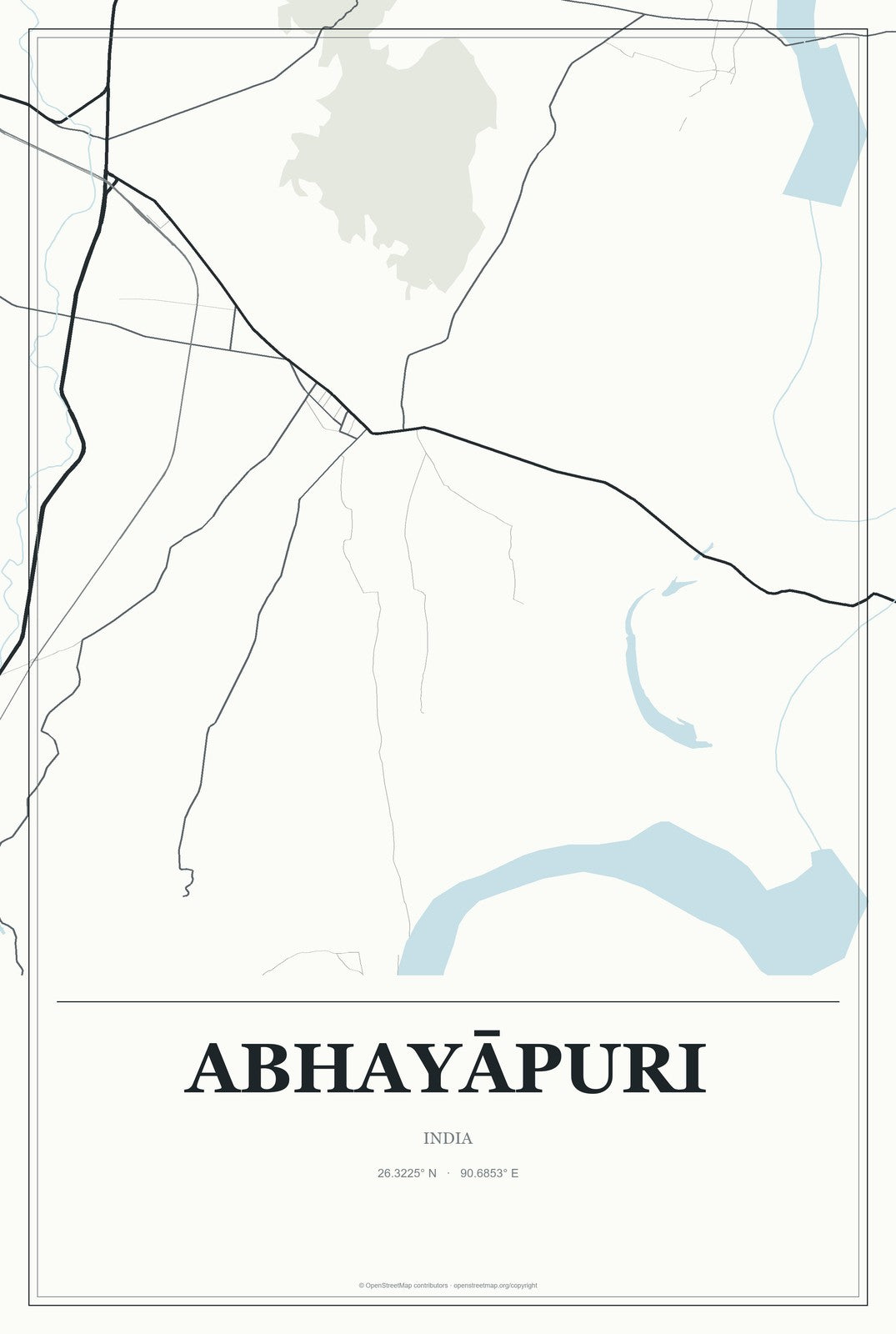 Abhayāpuri, India City Map Aluminum Sign in Gallery Air style