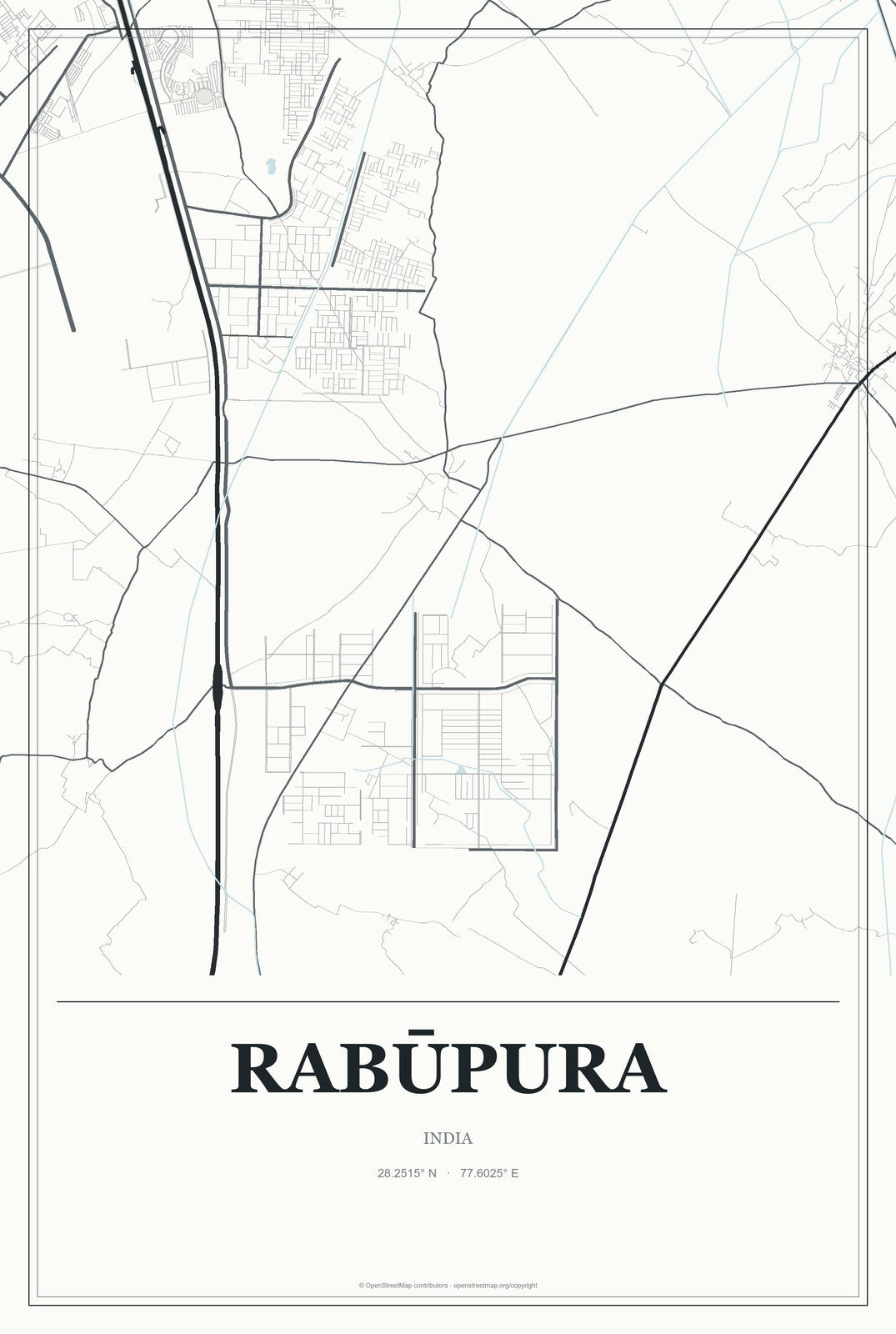 Rabūpura, India City Map Aluminum Sign in Gallery Air style
