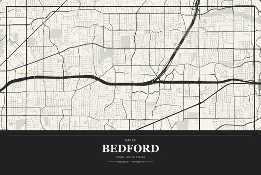 Bedford, Texas City Map Aluminum Sign in Museum Plaque style