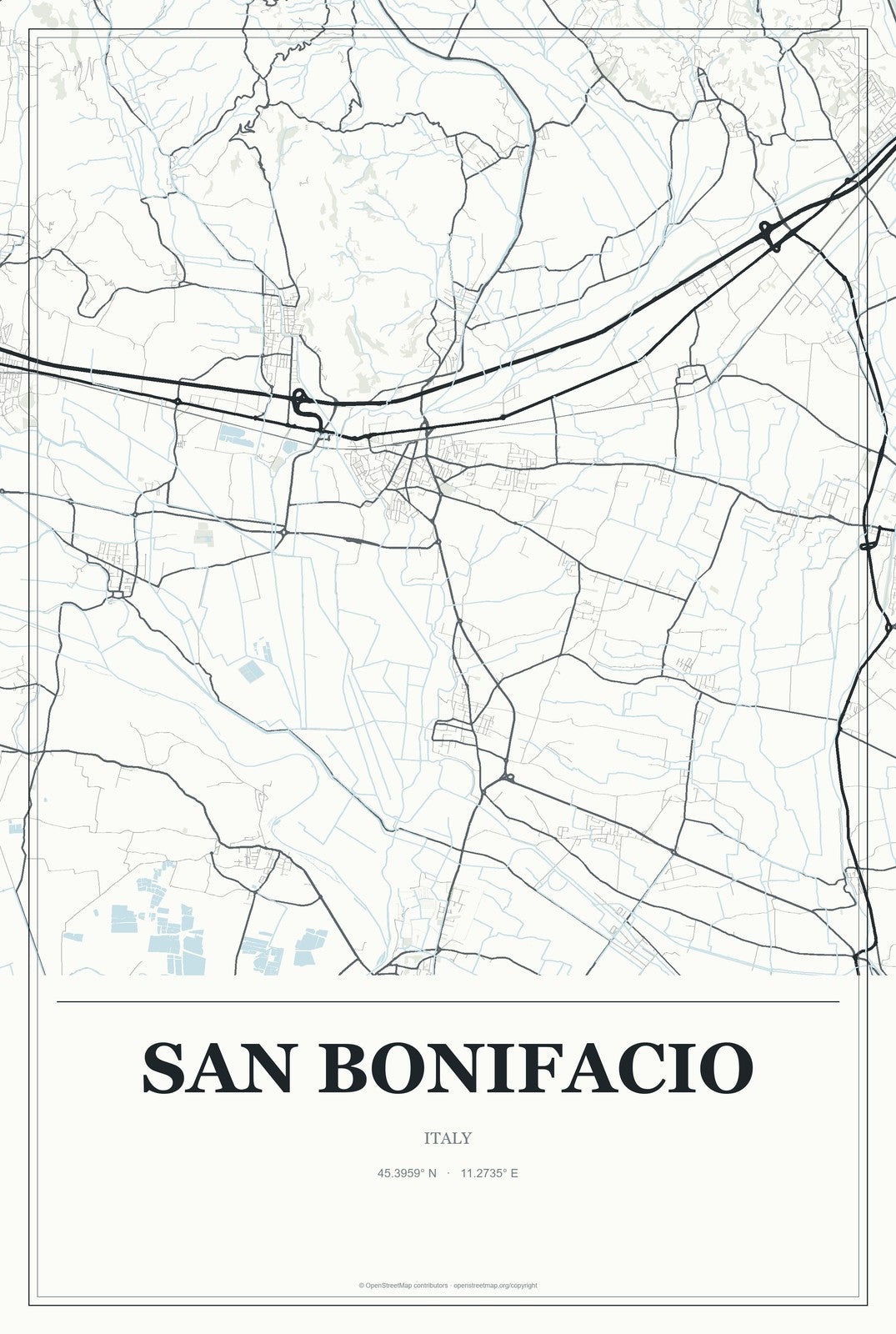 San Bonifacio, Italy City Map Aluminum Sign in Gallery Air style