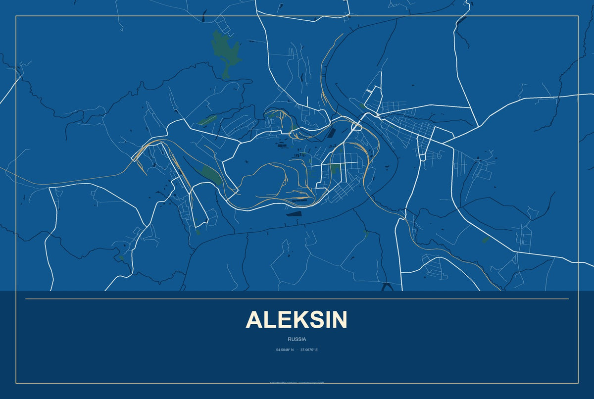 Aleksin, Russia City Map Aluminum Sign in Harbor Cobalt style