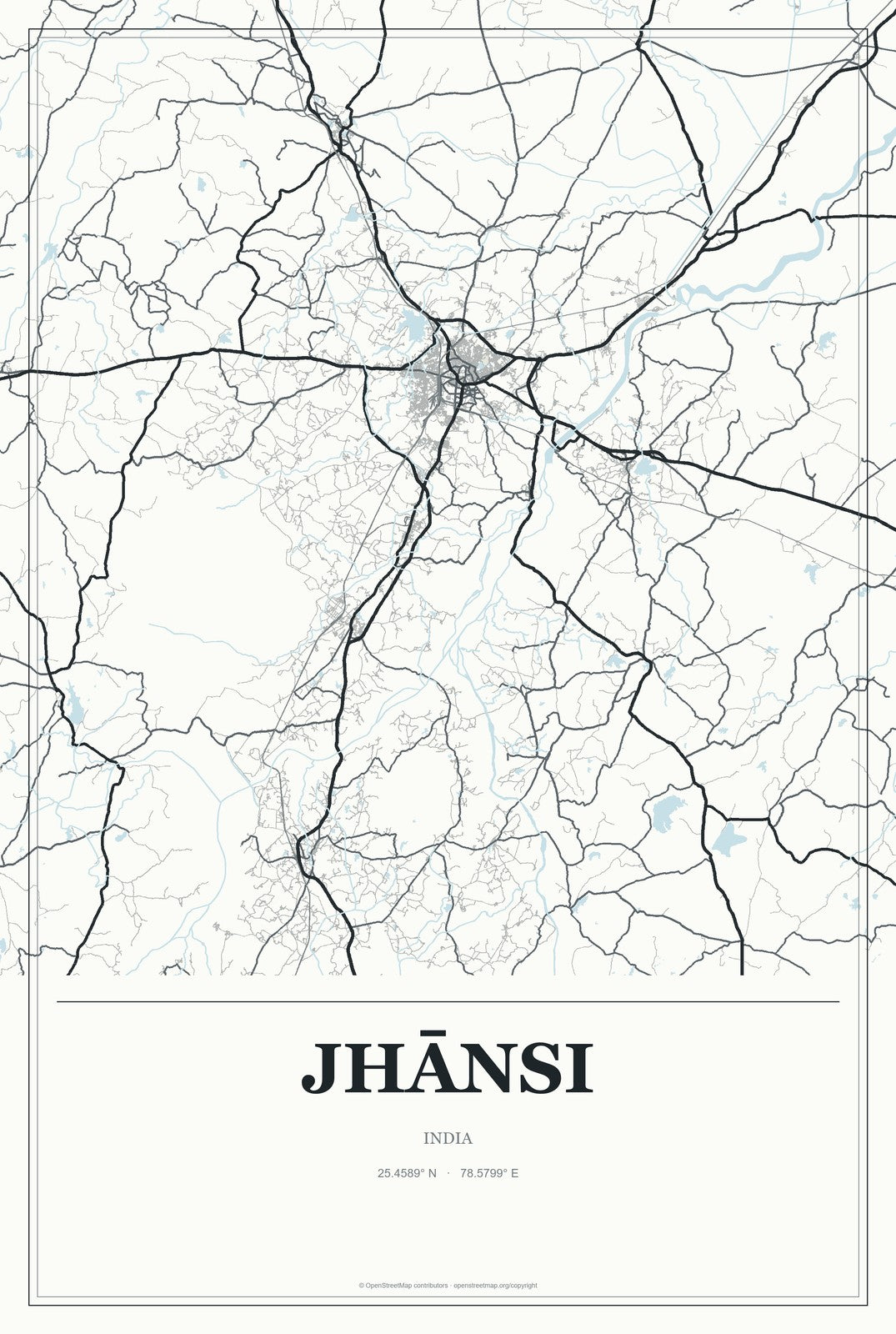 Jhānsi, India City Map Aluminum Sign in Gallery Air style
