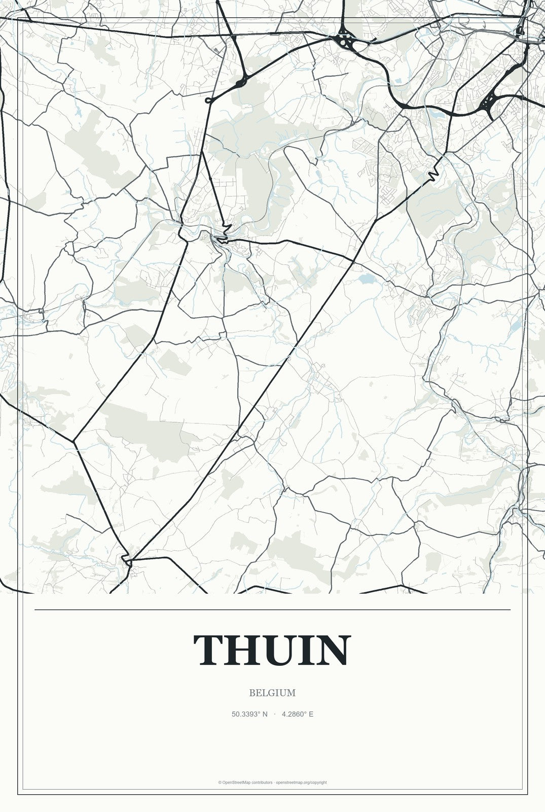 Thuin, Belgium City Map Aluminum Sign in Gallery Air style
