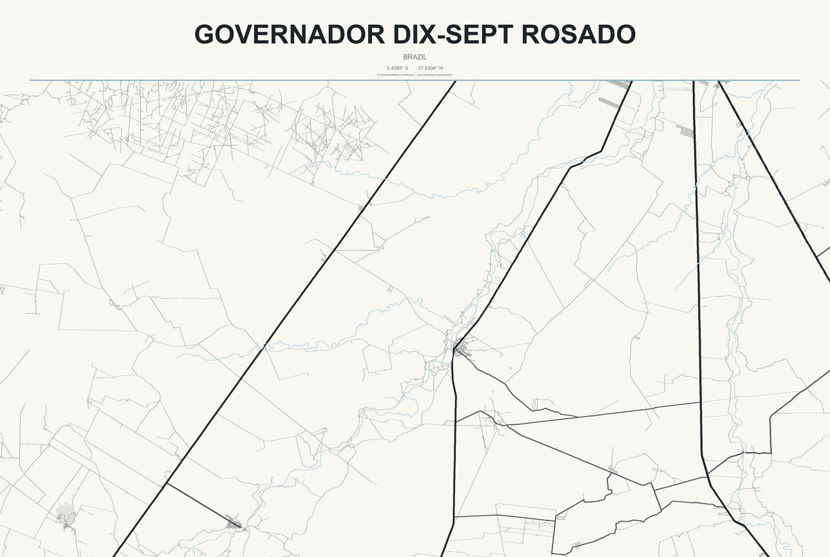 Governador Dix-Sept Rosado, Brazil City Map Aluminum Sign in Headline Atlas style