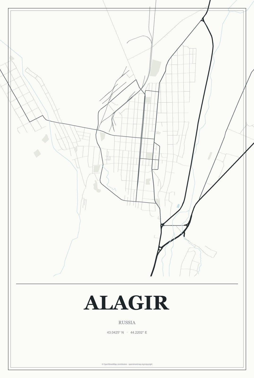 Alagir, Russia City Map Aluminum Sign in Gallery Air style