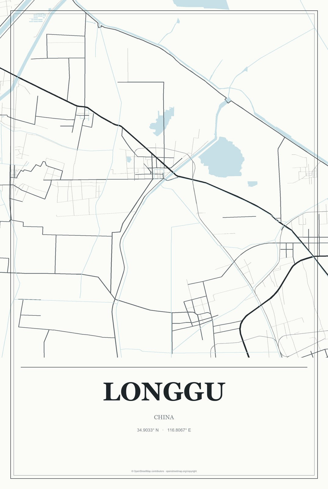 Longgu, China City Map Aluminum Sign in Gallery Air style