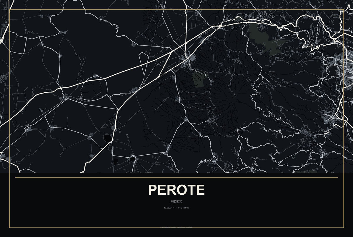 Perote, Mexico City Map Aluminum Sign in Metropolitan Noir style