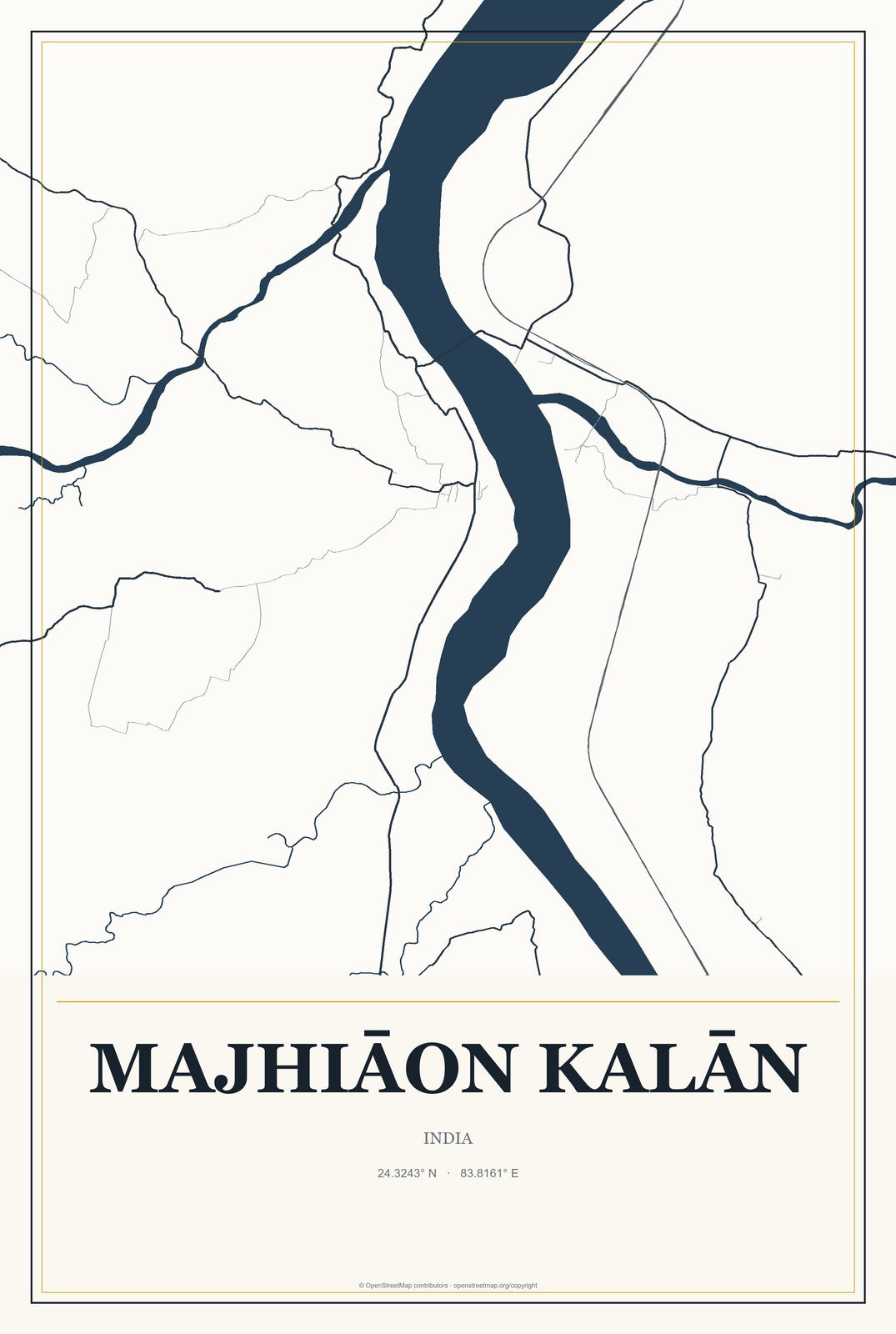 Majhiāon Kalān, India City Map Aluminum Sign in Citrine Modern style