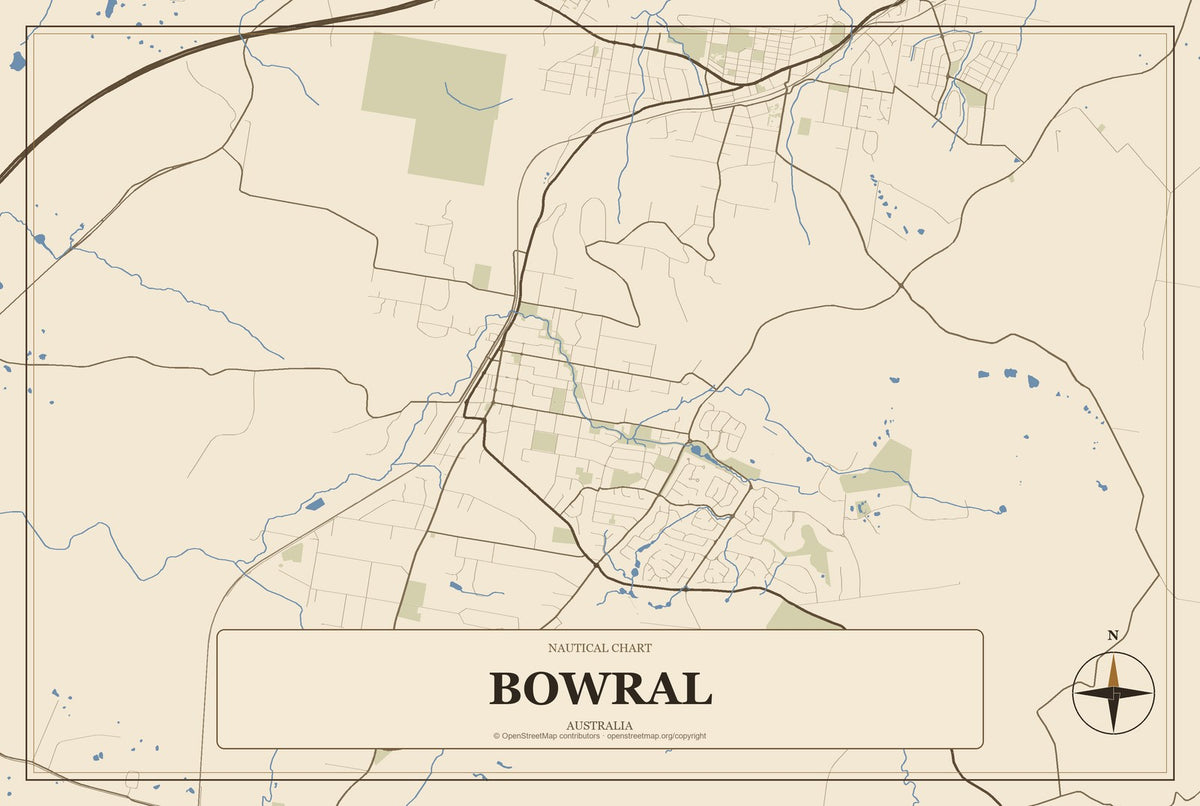 Bowral, Australia City Map Aluminum Sign in Heritage Nautical style