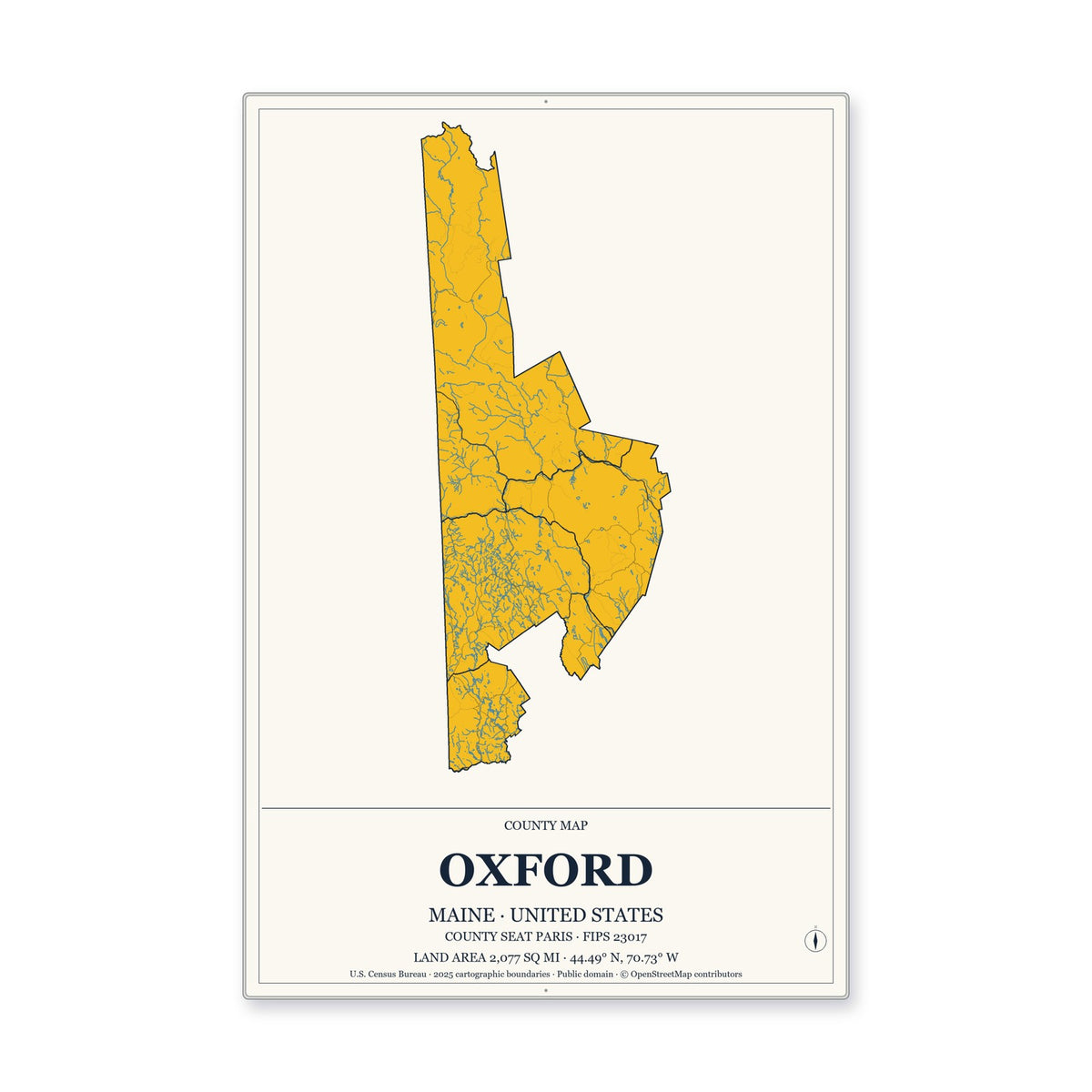 Oxford County, Maine Map Aluminum Sign in Citrine Modern style