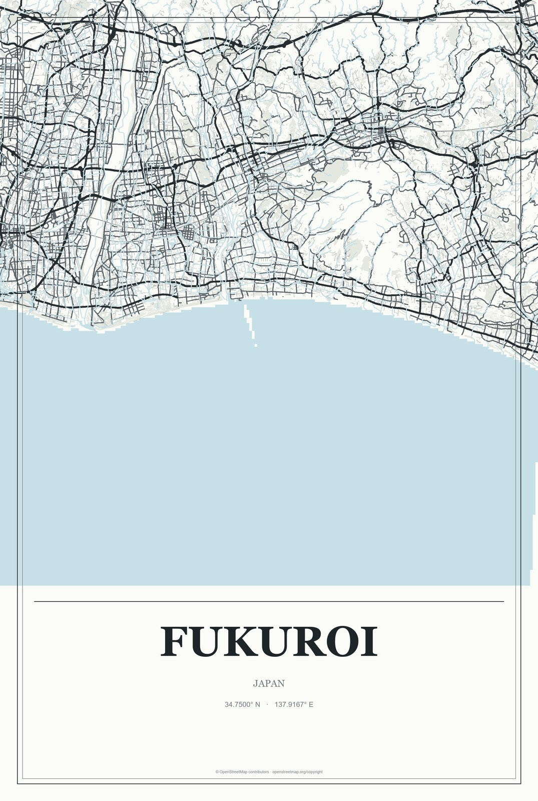 Fukuroi, Japan City Map Aluminum Sign in Gallery Air style