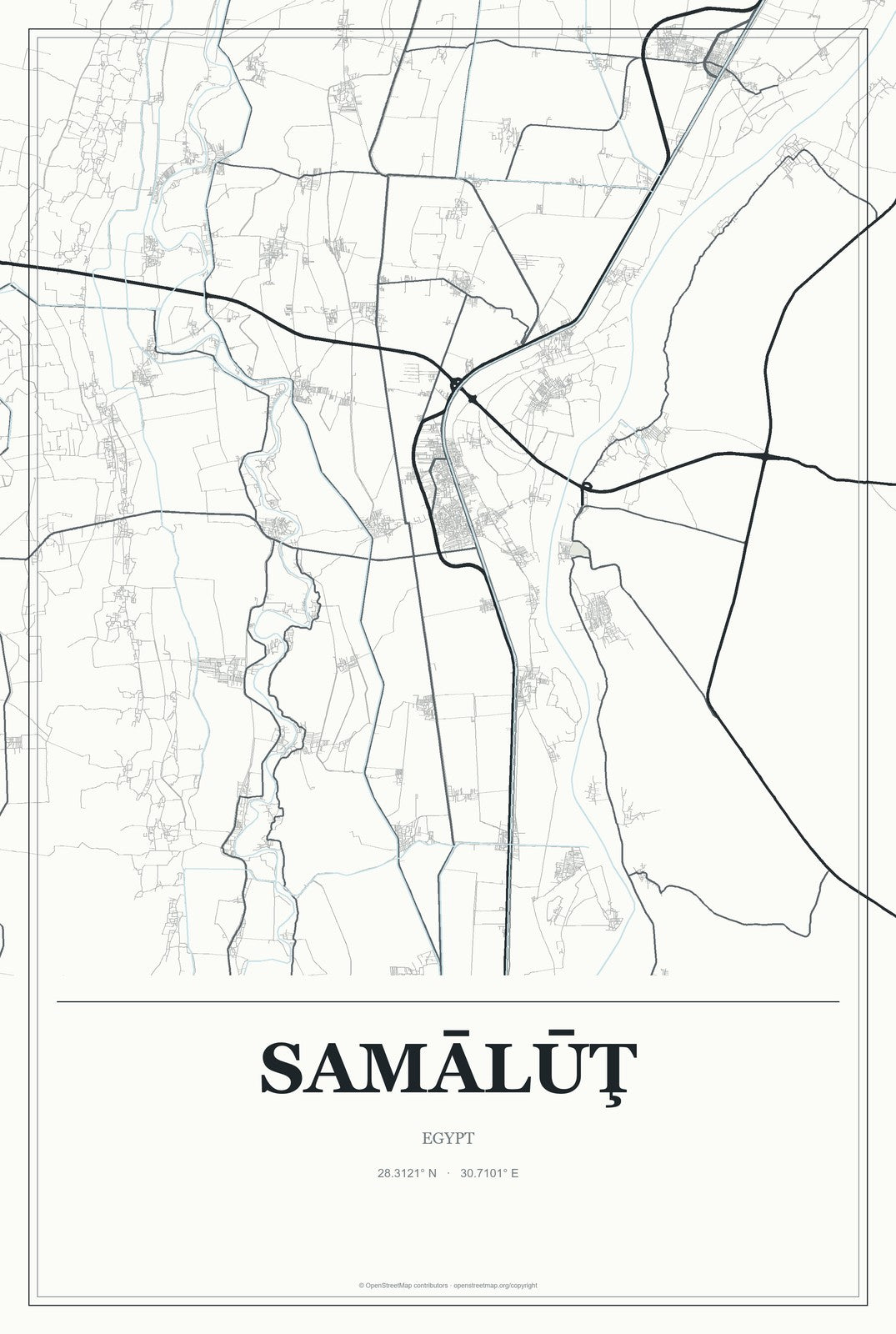 Samālūţ, Egypt City Map Aluminum Sign in Gallery Air style