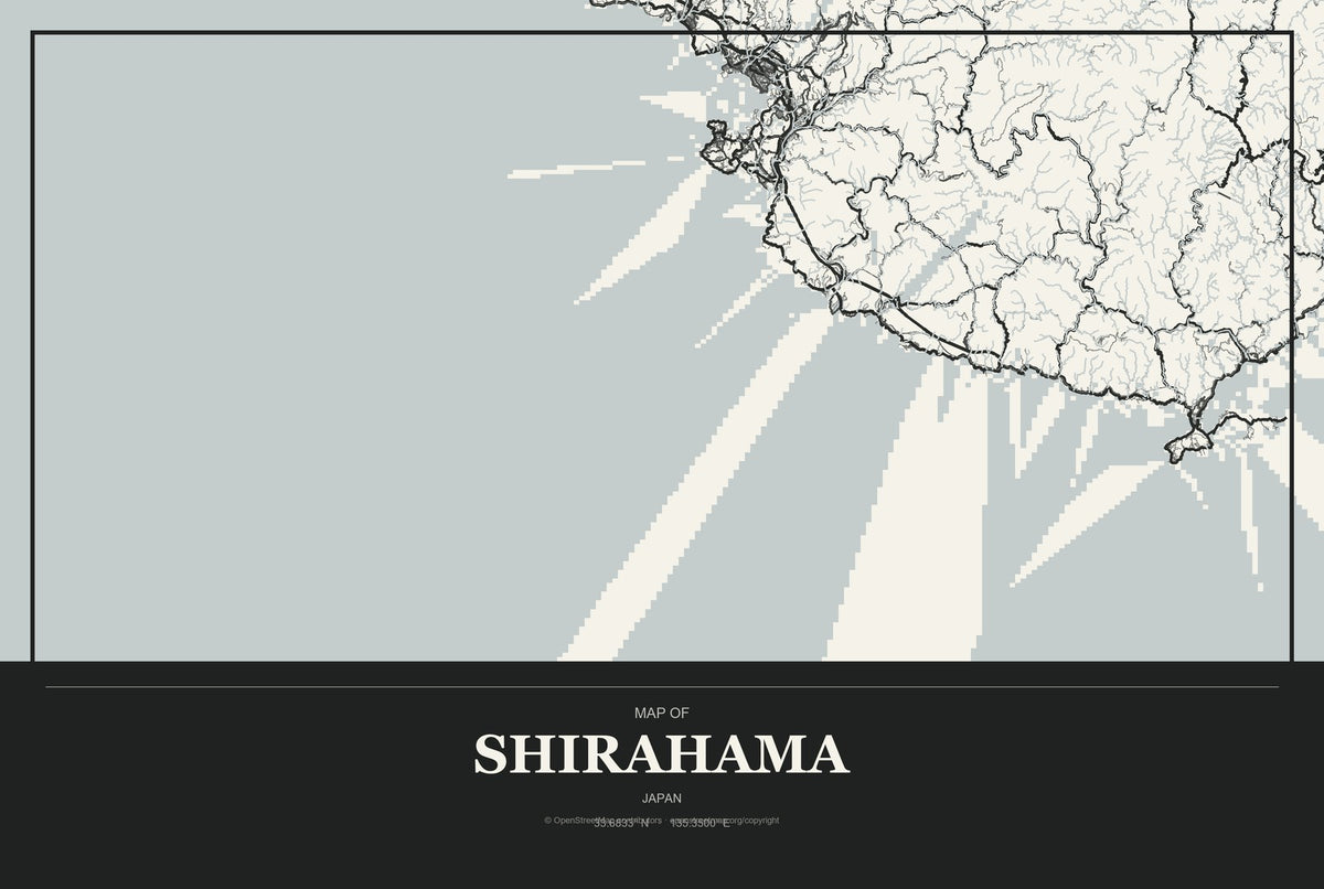 Shirahama, Japan City Map Aluminum Sign in Museum Plaque style