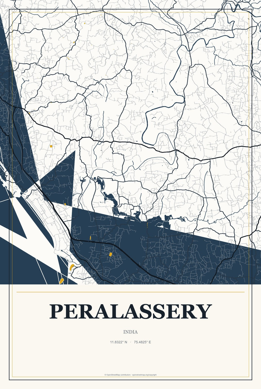Peralassery, India City Map Aluminum Sign in Citrine Modern style