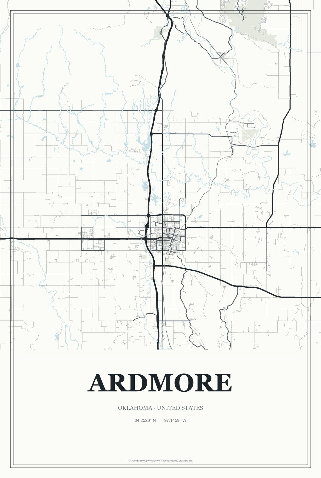 Ardmore, Oklahoma City Map Aluminum Sign in Gallery Air style