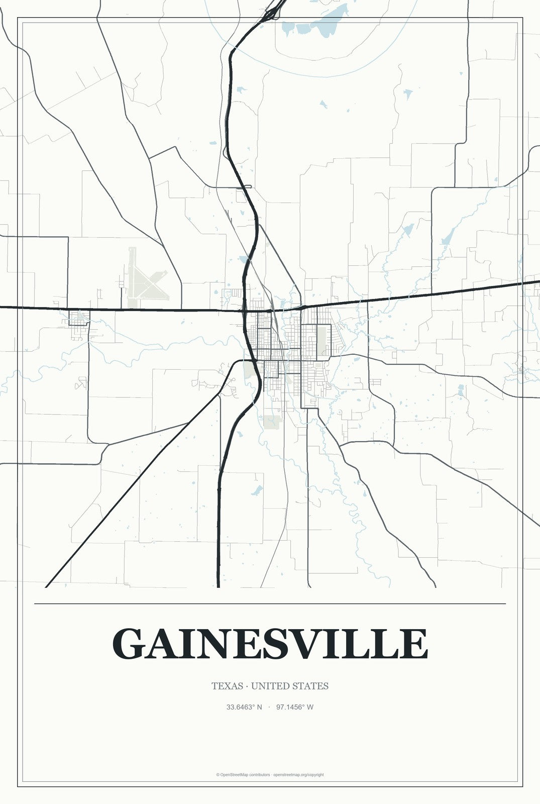 Gainesville, Texas City Map Aluminum Sign in Gallery Air style