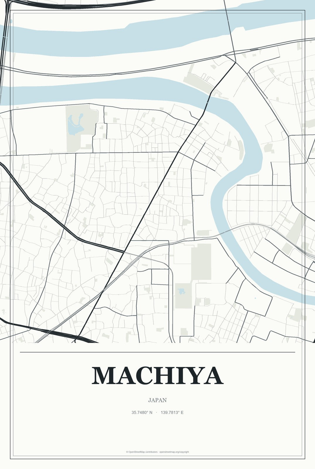 Machiya, Japan City Map Aluminum Sign in Gallery Air style