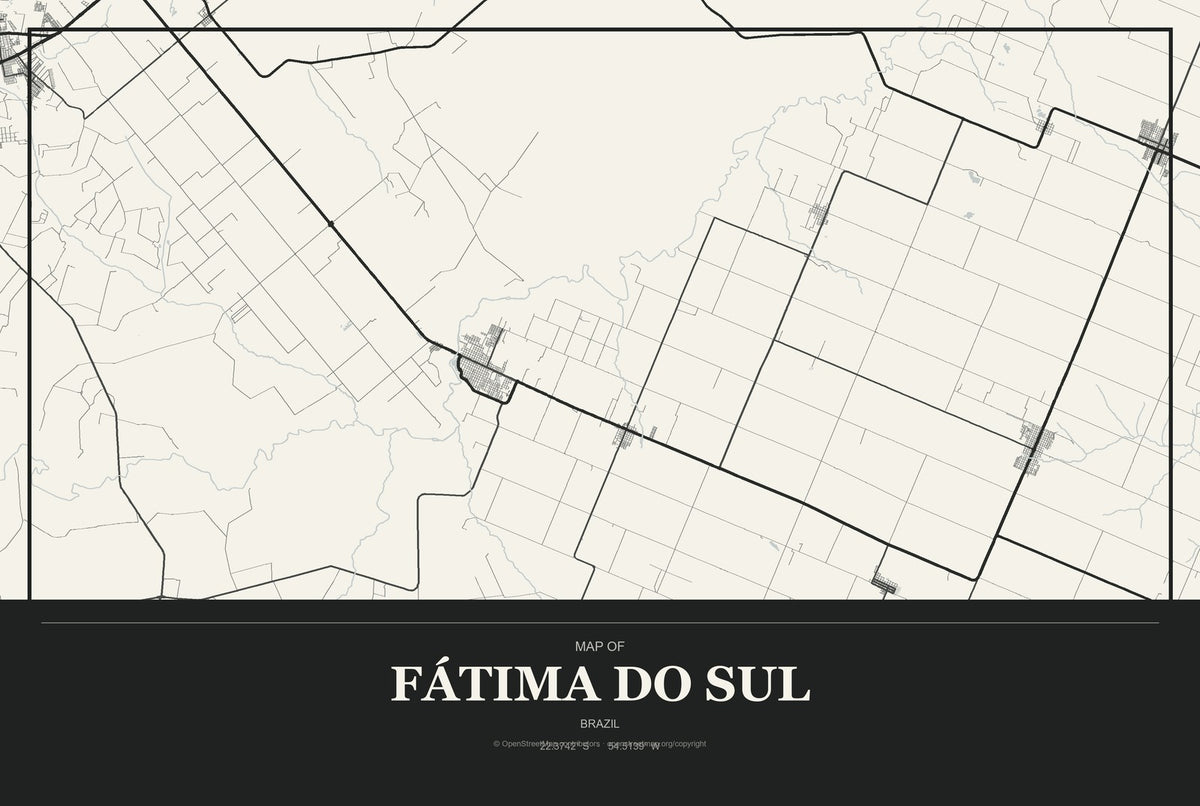 Fátima do Sul, Brazil City Map Aluminum Sign in Museum Plaque style