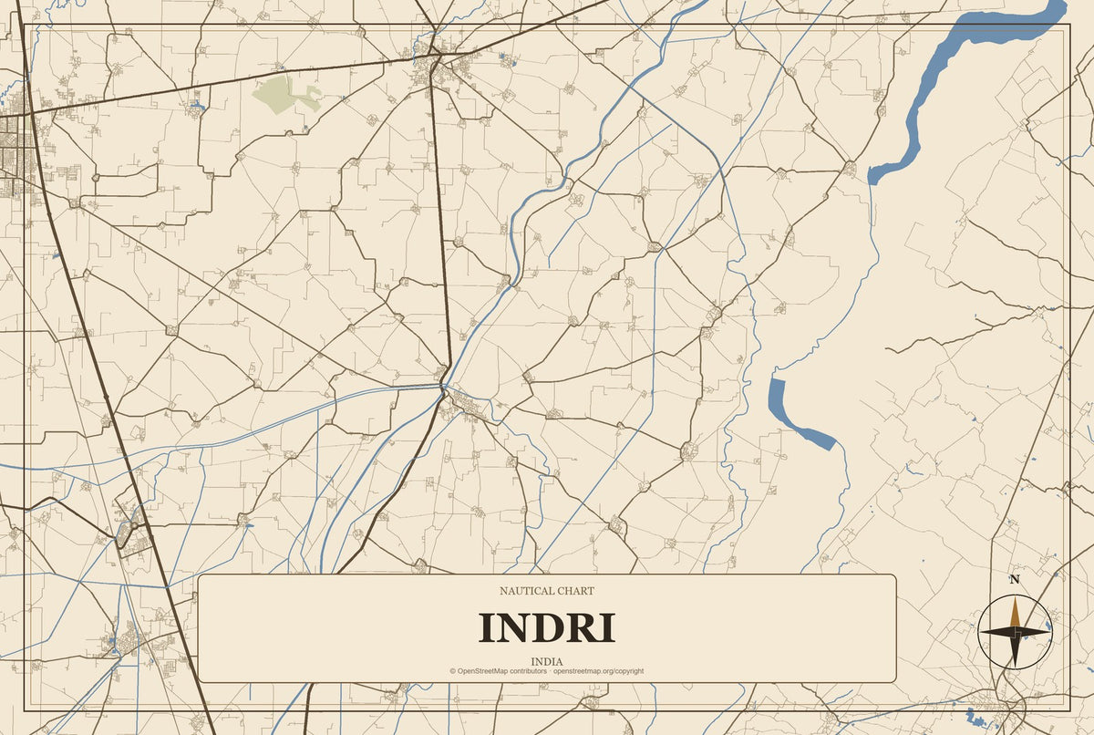 Indri, India City Map Aluminum Sign in Heritage Nautical style