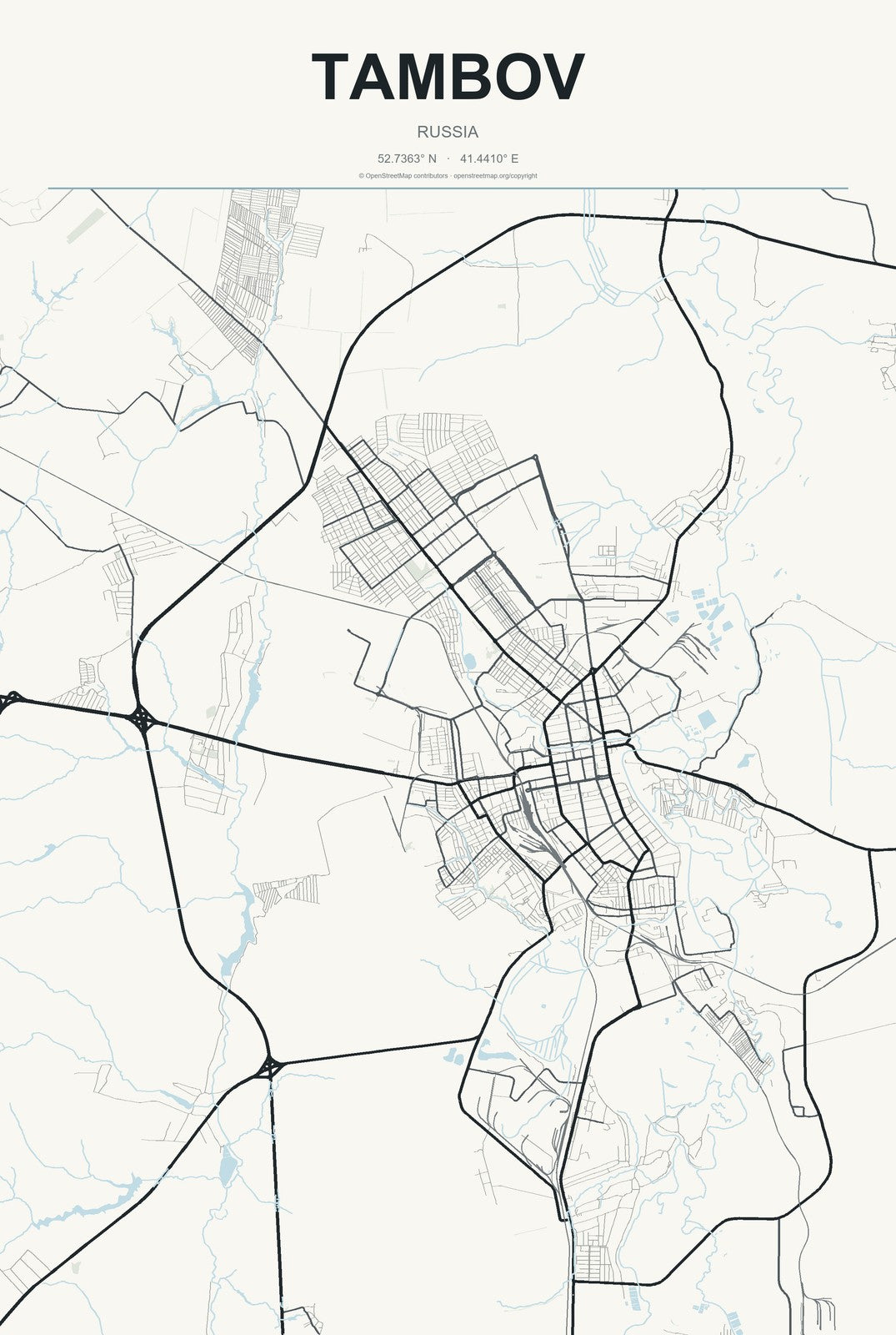 Tambov, Russia City Map Aluminum Sign in Headline Atlas style