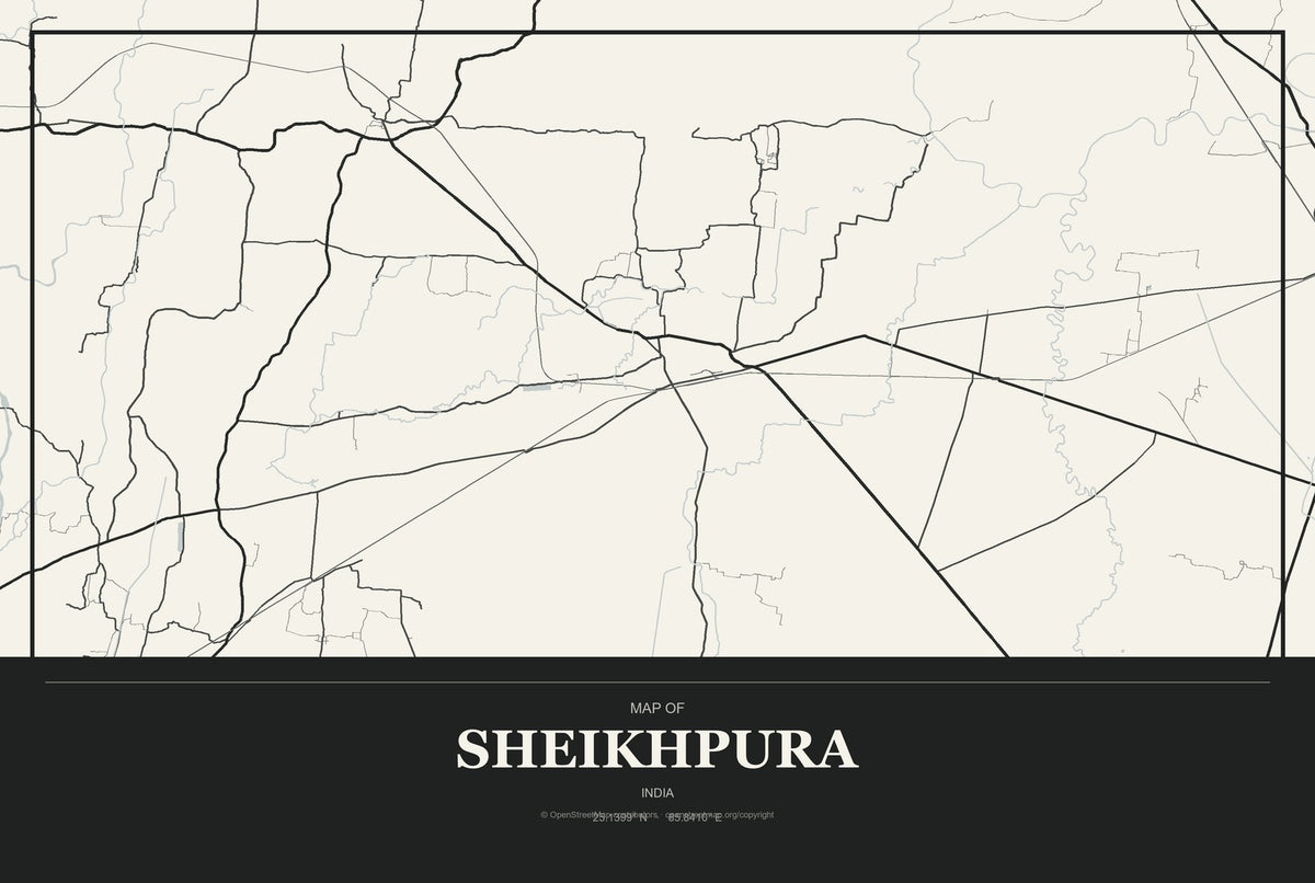 Sheikhpura, India City Map Aluminum Sign in Museum Plaque style