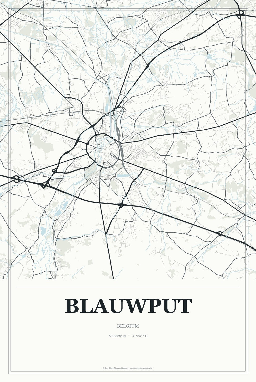 Blauwput, Belgium City Map Aluminum Sign in Gallery Air style