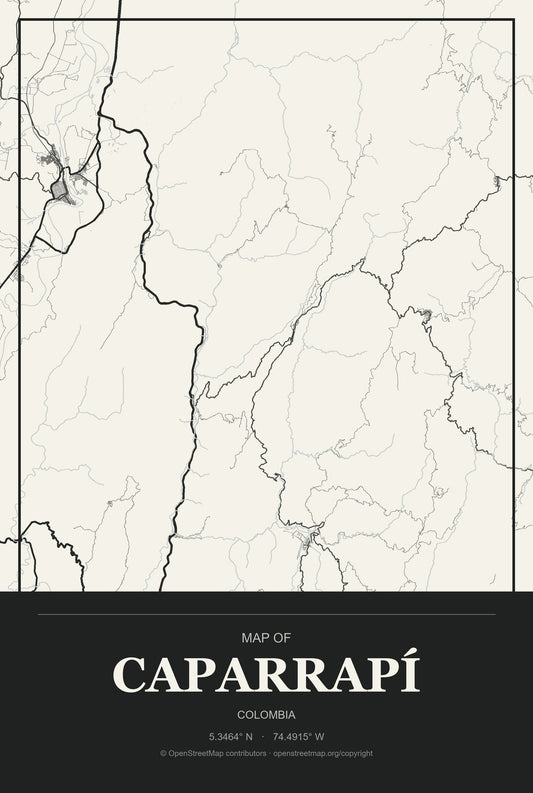 Caparrapí, Colombia City Map Aluminum Sign in Museum Plaque style